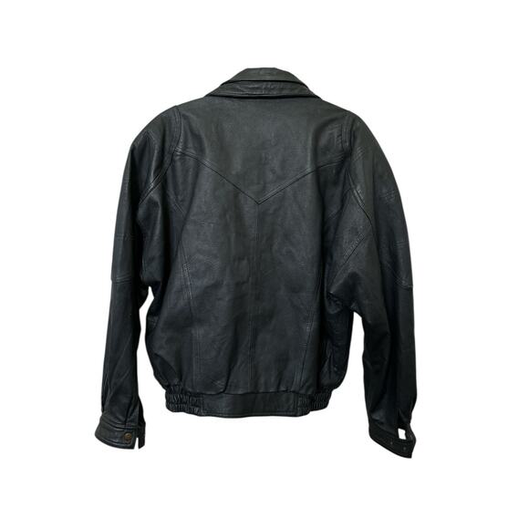 Property vintage black leather bomber jacket from the 1990s with a Size M - Picture 5 of 14